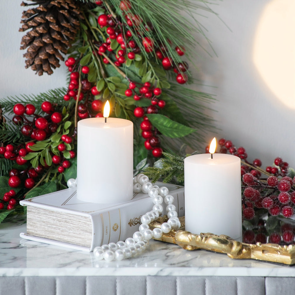Set of 2 White LED Candles with Wick and Remote Control Timer, 3X4"