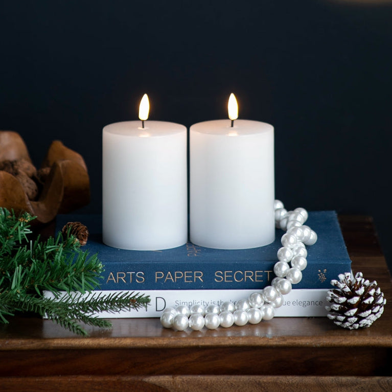 Set of 2 White LED Candles with Wick and Remote Control Timer, 3X4"