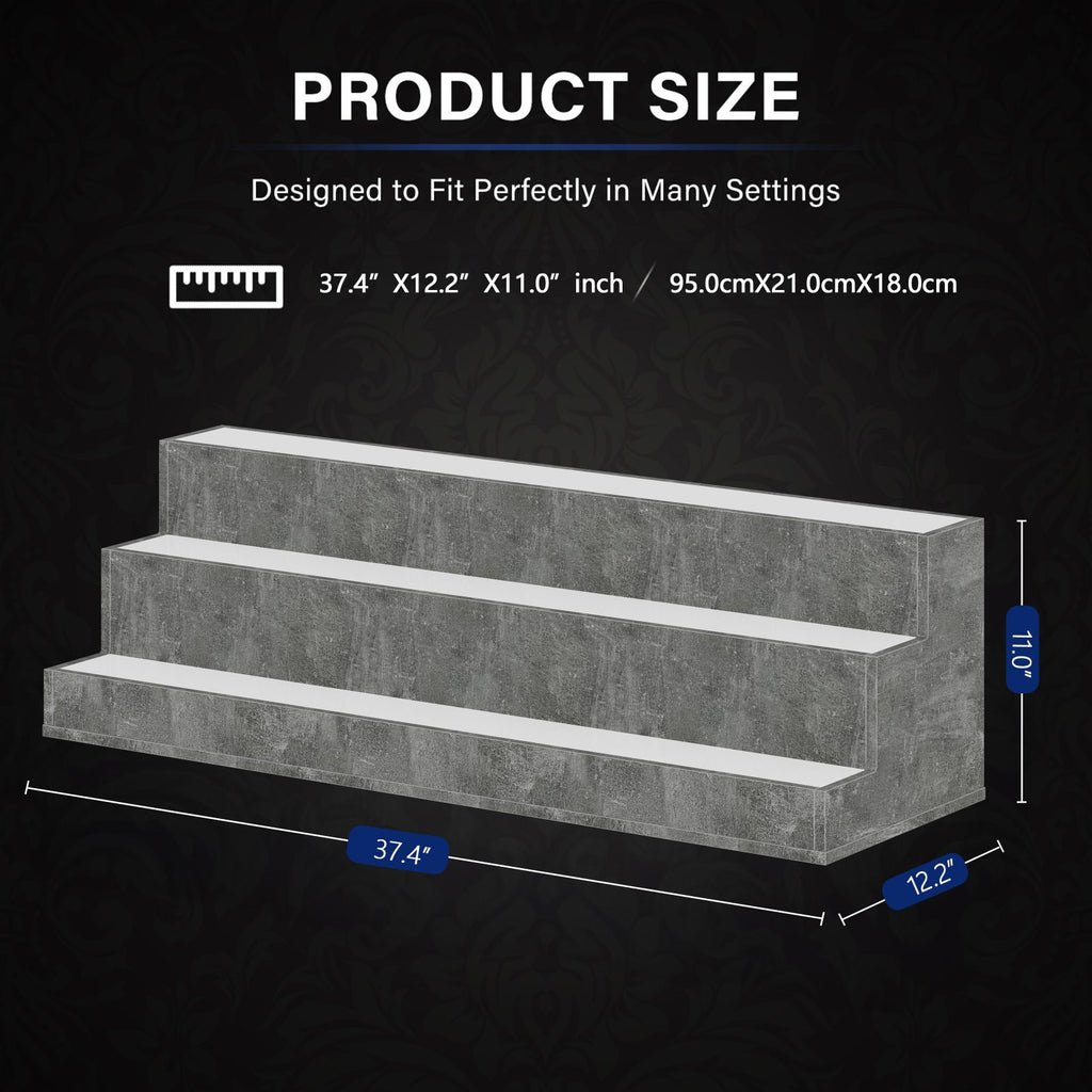 AEELLEEA 37" LED Liquor Bottle Display Shelf, 3-Tier Grey Bar Shelf with App & Remote Control, Music Sync, 16 Colors