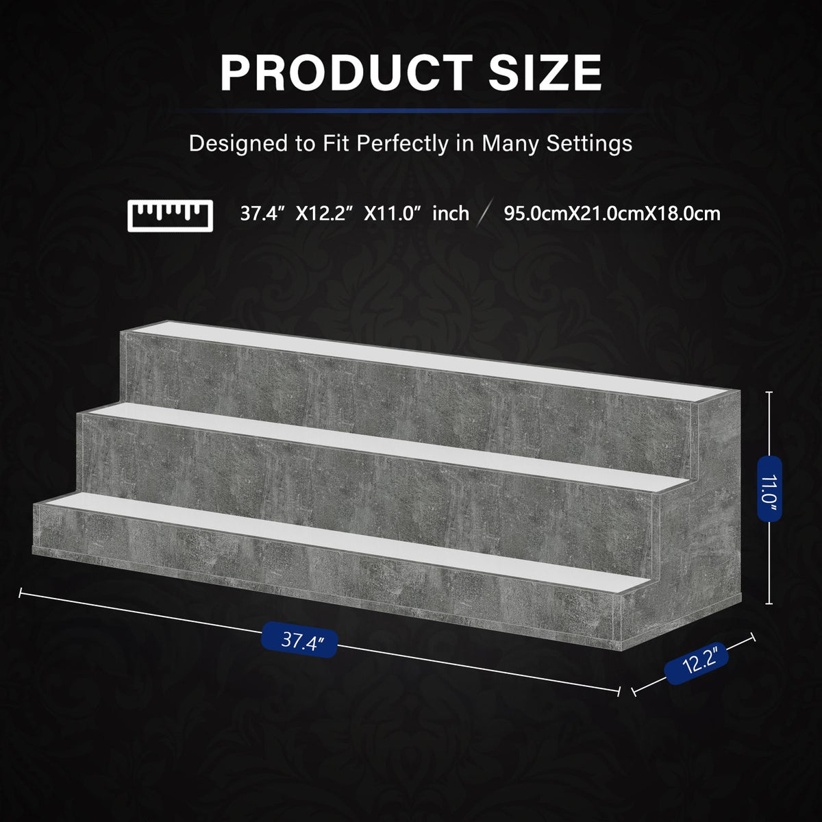 AEELLEEA 37" LED Liquor Bottle Display Shelf, 3-Tier Grey Bar Shelf with App & Remote Control, Music Sync, 16 Colors