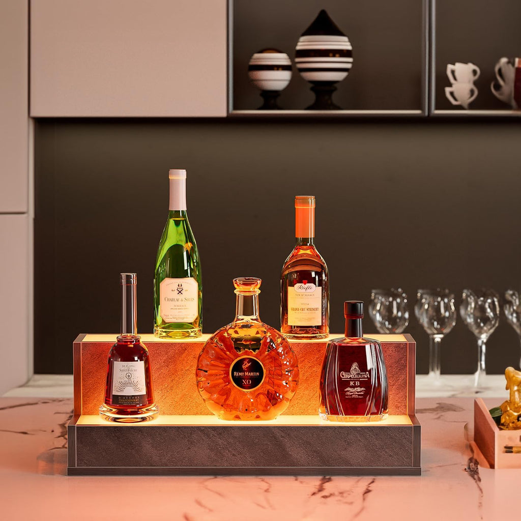 AEELLEEA 20 in LED Liquor Bottle Display Shelf, 2-Tier Bar Shelf with App & Remote Control, 16 Colors, Music Sync, Cement Gray