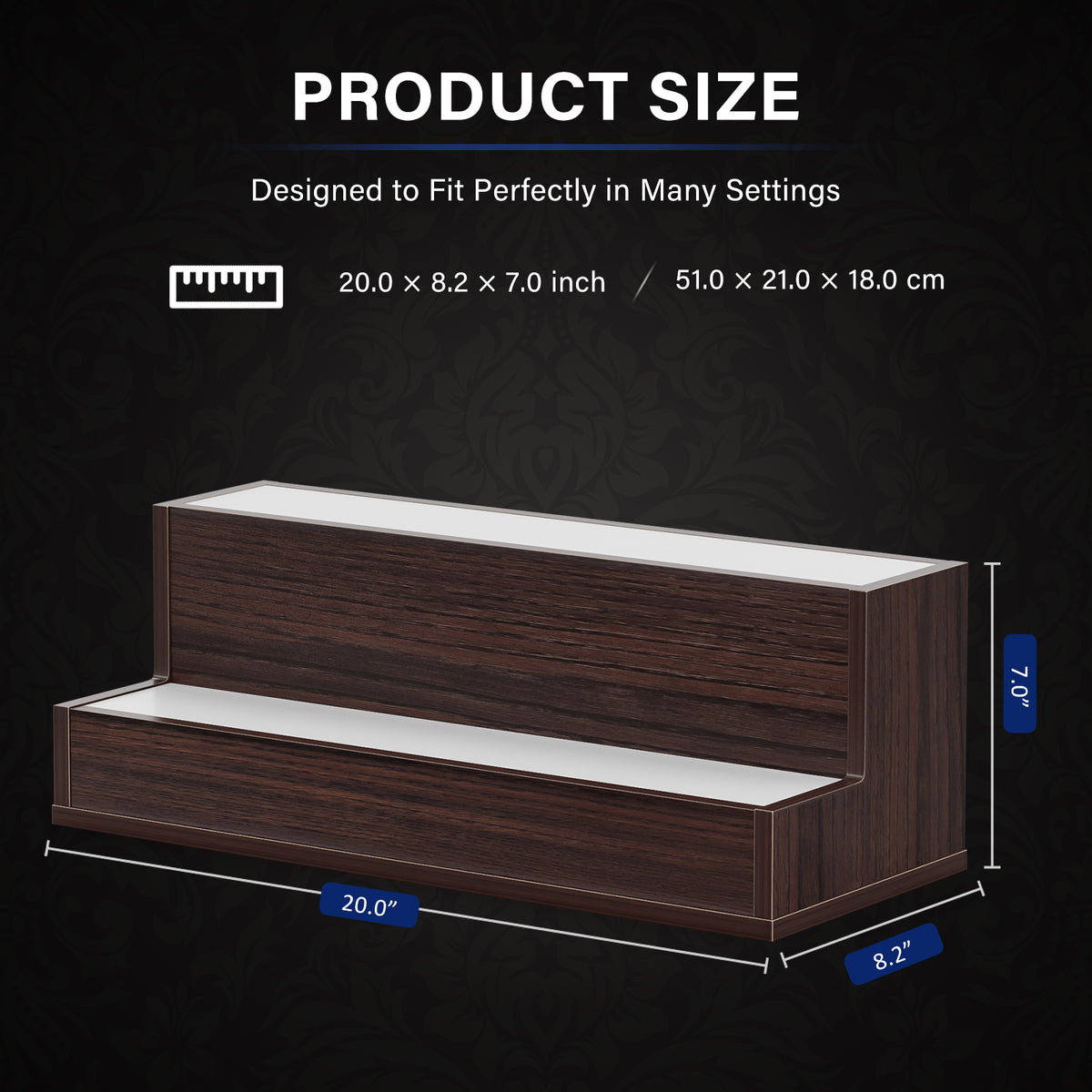 AEELLEEA 20 in LED Liquor Bottle Display Shelf, 2-Tier Walnut Bar Shelf with App & Remote Control, Music Sync, 16 Colors