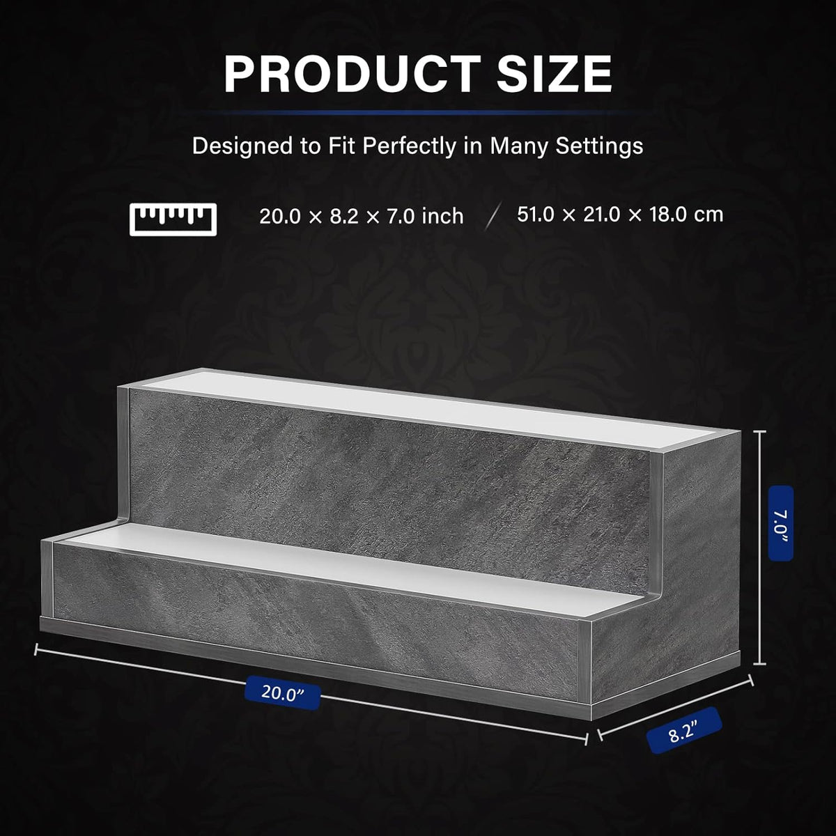 AEELLEEA 20 in LED Liquor Bottle Display Shelf, 2-Tier Bar Shelf with App & Remote Control, 16 Colors, Music Sync, Cement Gray