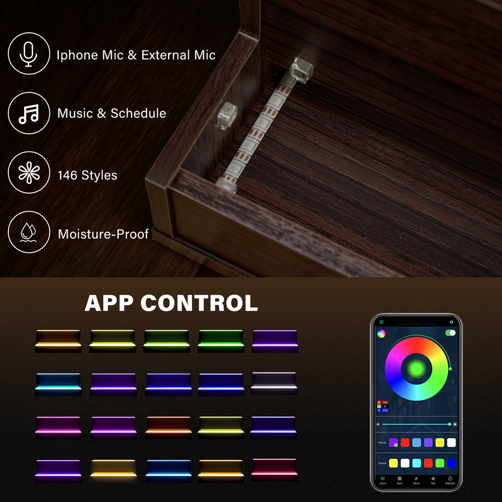 AEELLEEA 24" LED Liquor Bottle Display Shelf, 3-Tier Walnut Bar Shelf with App & Remote Control, Music Sync, 16 Colors