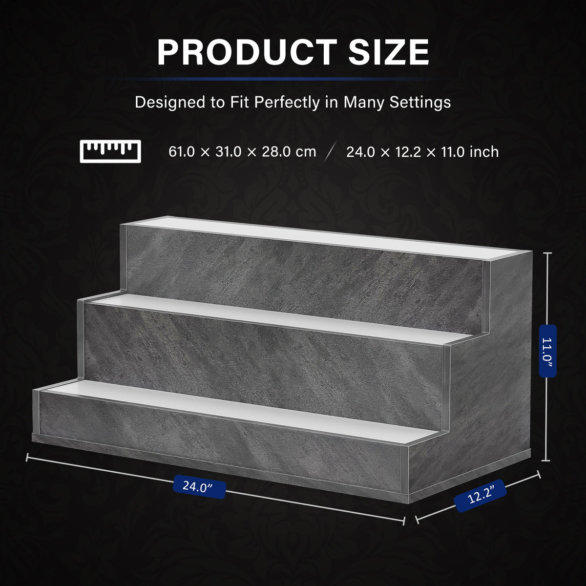 AEELLEEA 24" LED Liquor Bottle Display Shelf, 3-Tier Grey Bar Shelf with App & Remote Control, Music Sync, 16 Colors