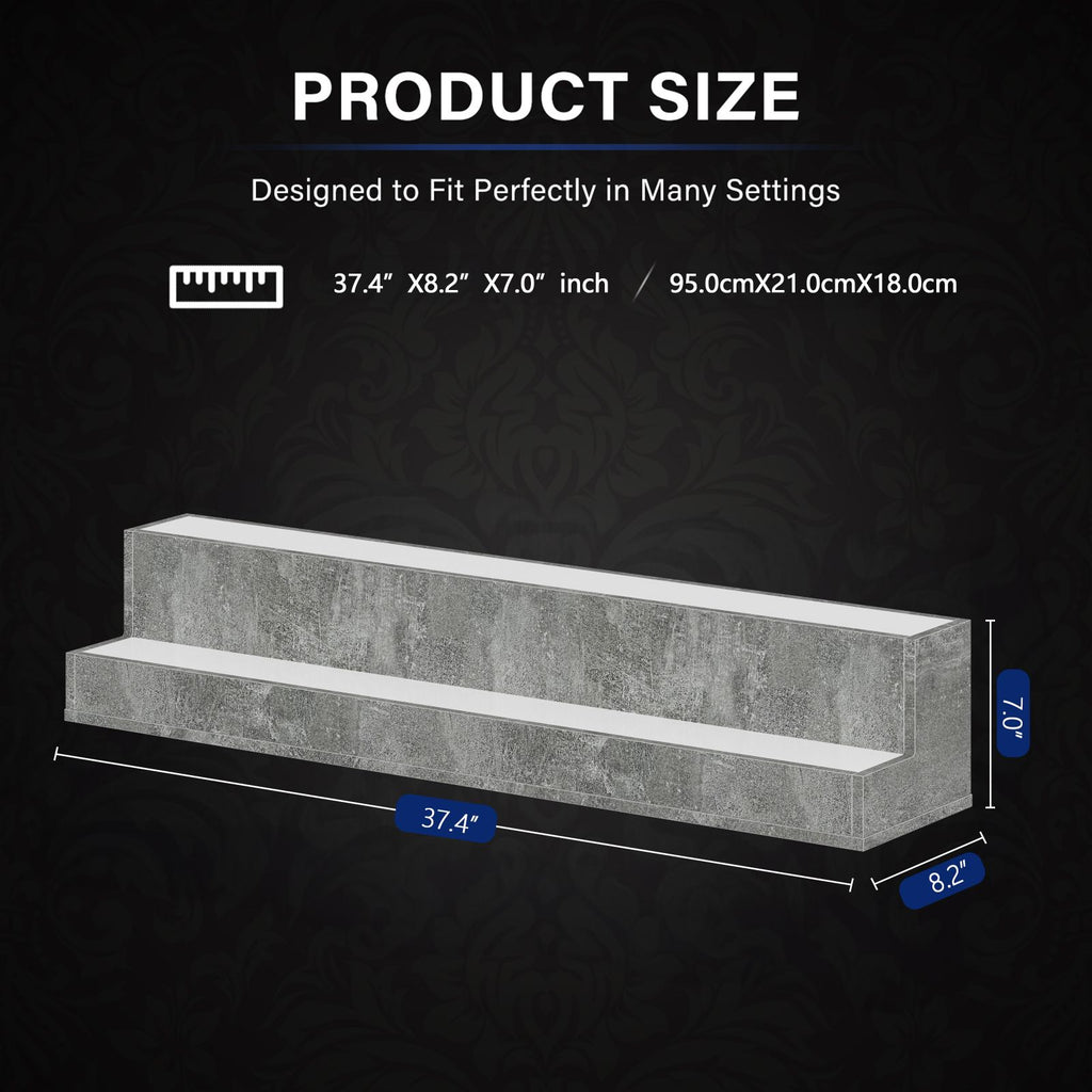 AEELLEEA 37.4" LED Liquor Bottle Display Shelf, 2-Tier Grey Bar Shelf with App & Remote Control, Music Sync, 16 Colors