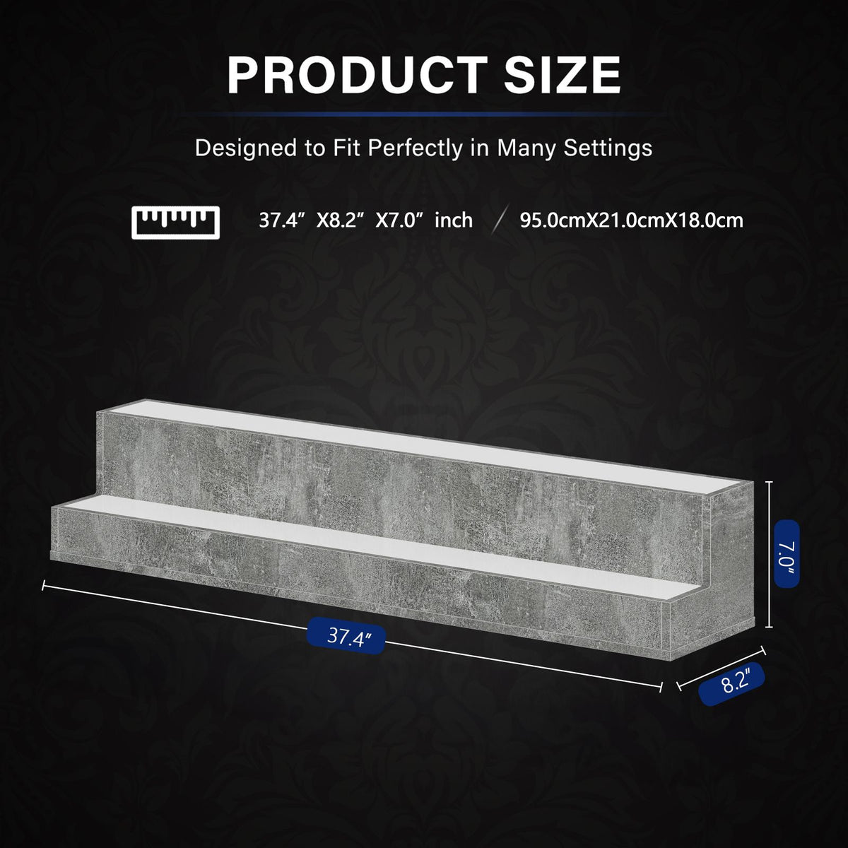 AEELLEEA 37.4" LED Liquor Bottle Display Shelf, 2-Tier Grey Bar Shelf with App & Remote Control, Music Sync, 16 Colors