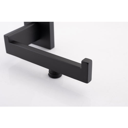 AEELLEEA 5-Piece Matte Black Bathroom Hardware Set, 23.82" Towel Bar Toilet Paper Holder 2 Robe Hooks Wall Mount Accessory Kit