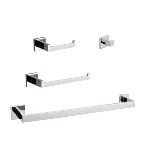 AEELLEEA 4-Piece Polished Chrome Square Bathroom Hardware Set, Wall Mount Towel Bar, Toilet Paper Holder & Robe Hook