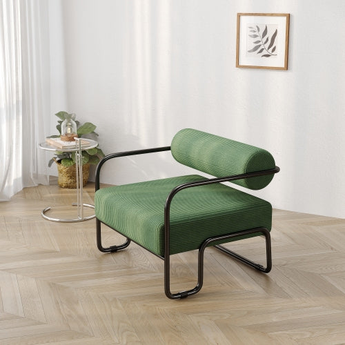 AEELLEEA 27.8 x 28.8 Inch Green Modern Accent Chair, Corduroy Upholstered Single Sofa with Black Metal Frame