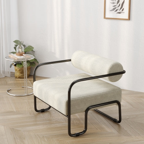 AEELLEEA 27.8 x 28.8 Inch Modern Accent Chair, Corduroy Upholstered Single Sofa with Black Metal Frame for Living Room