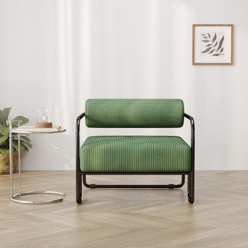 AEELLEEA 27.8 x 28.8 Inch Green Modern Accent Chair, Corduroy Upholstered Single Sofa with Black Metal Frame
