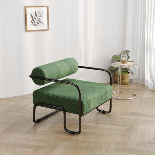 AEELLEEA 27.8 x 28.8 Inch Green Modern Accent Chair, Corduroy Upholstered Single Sofa with Black Metal Frame
