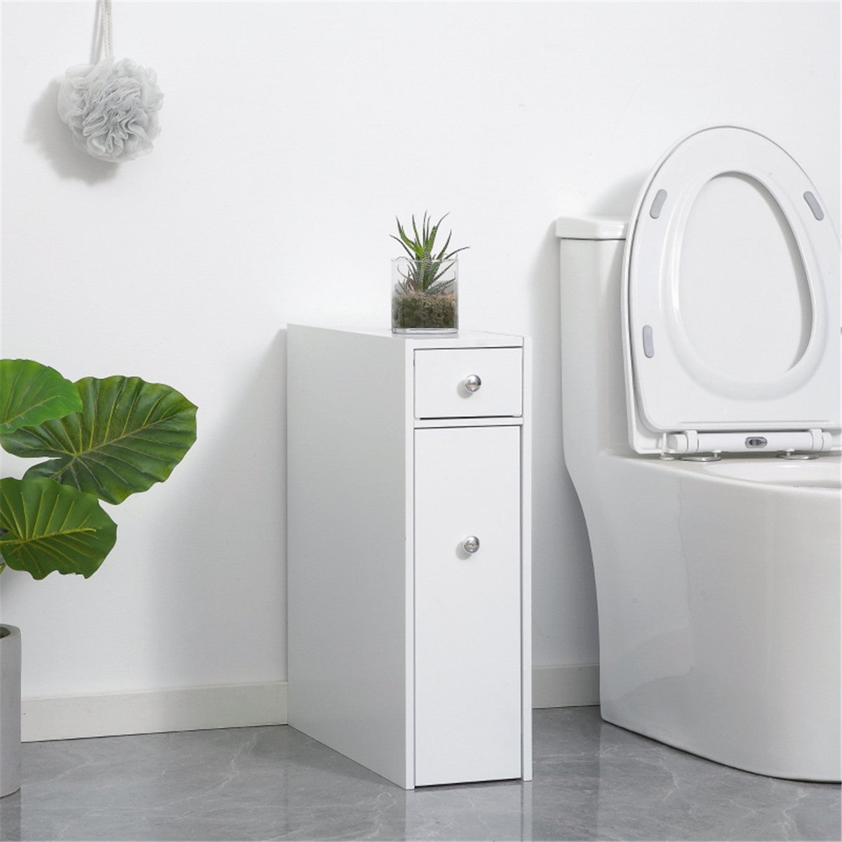 AEELLEEA Slim Bathroom Storage Cabinet, Freestanding Narrow Toilet Side Organizer with Drawer & Slide-out Shelves for Small Spaces