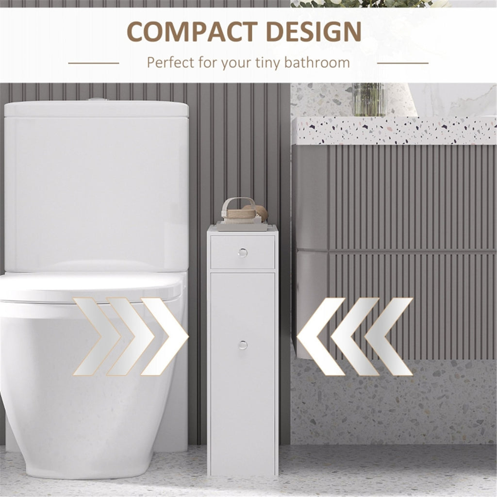AEELLEEA Slim Bathroom Storage Cabinet, Freestanding Narrow Toilet Side Organizer with Drawer & Slide-out Shelves for Small Spaces