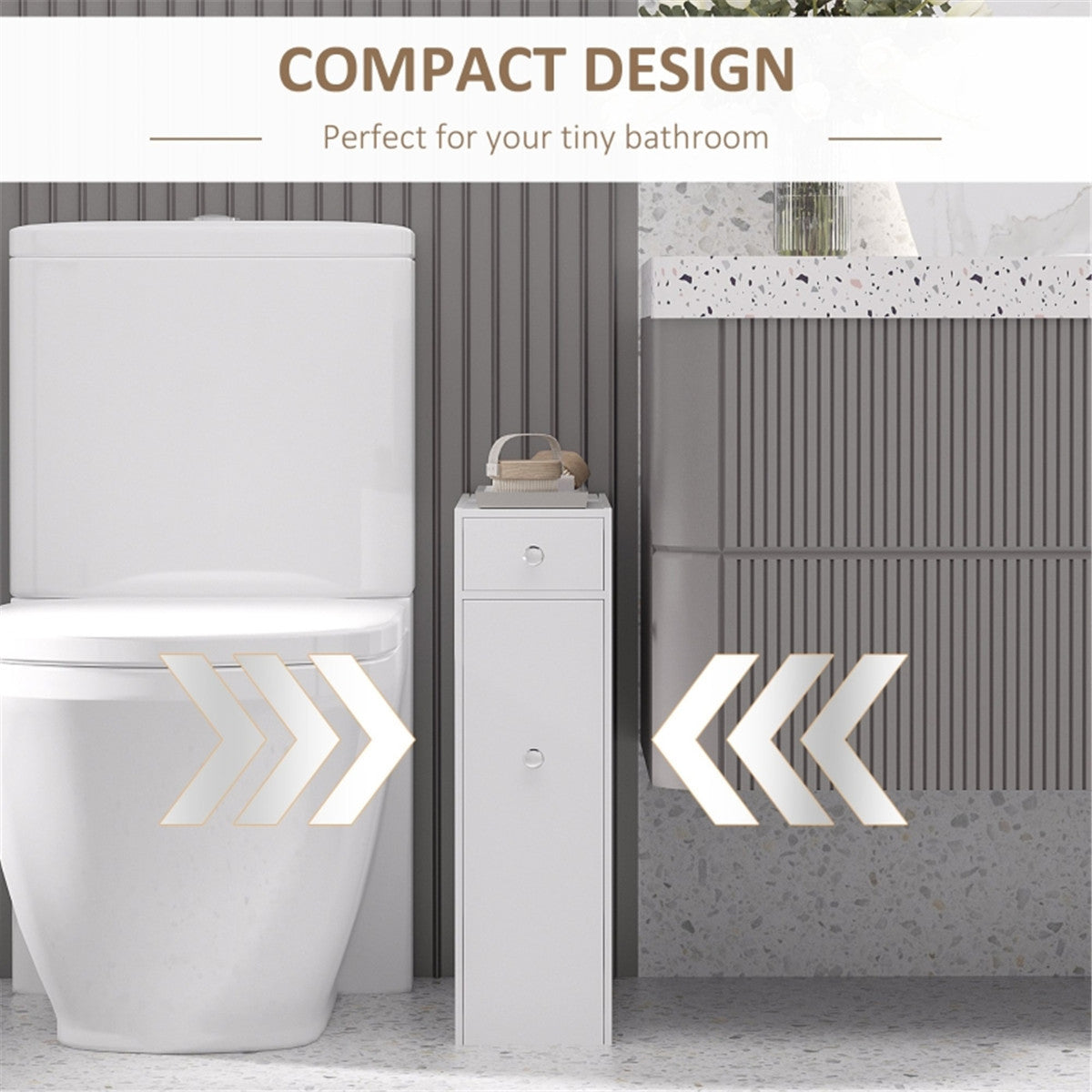 AEELLEEA Slim Bathroom Storage Cabinet, Freestanding Narrow Toilet Side Organizer with Drawer & Slide-out Shelves for Small Spaces