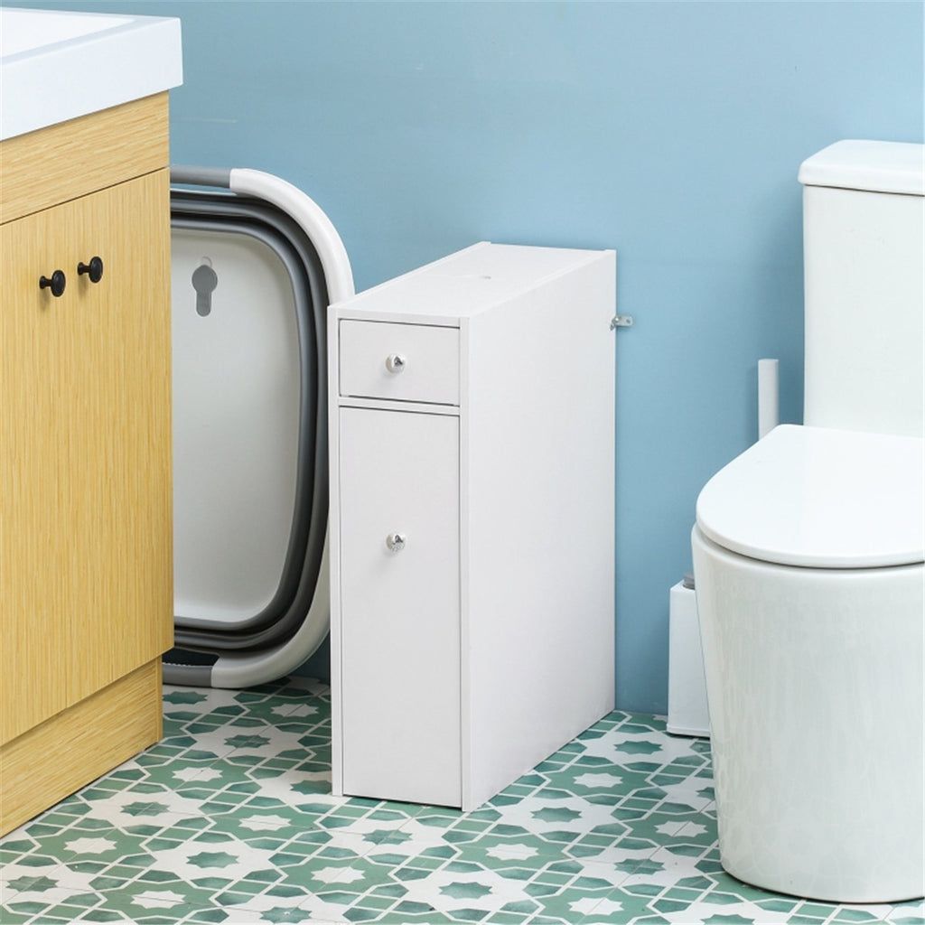 AEELLEEA Slim Bathroom Storage Cabinet, Freestanding Narrow Toilet Side Organizer with Drawer & Slide-out Shelves for Small Spaces
