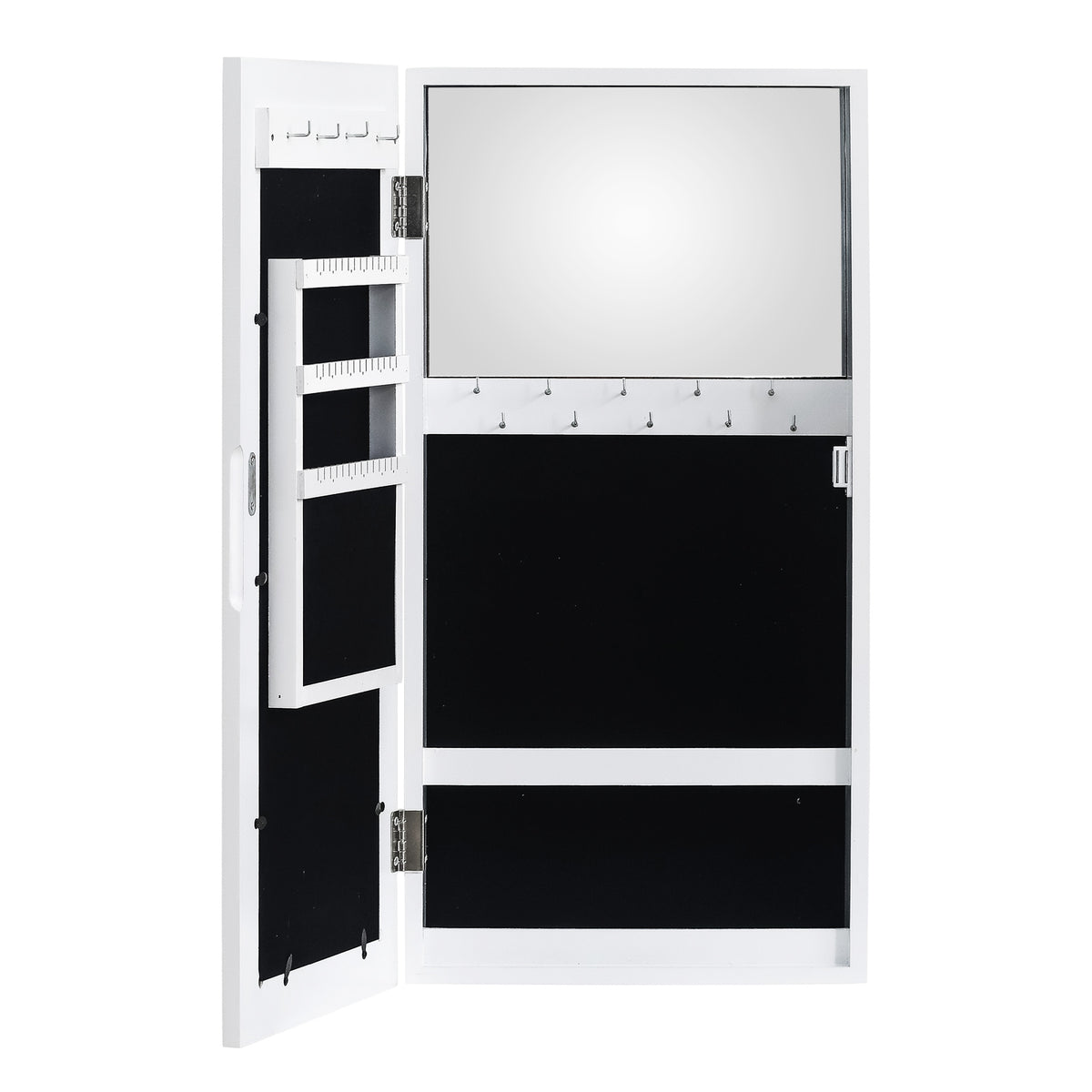 AEELLEEA 24.4"×12.2"×3.54" Wall Mounted Jewelry Armoire, Photo Frame Door Mirrored Jewellery Storage Cabinet