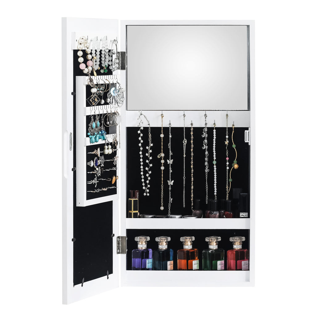 AEELLEEA 24.4"×12.2"×3.54" Wall Mounted Jewelry Armoire, Photo Frame Door Mirrored Jewellery Storage Cabinet