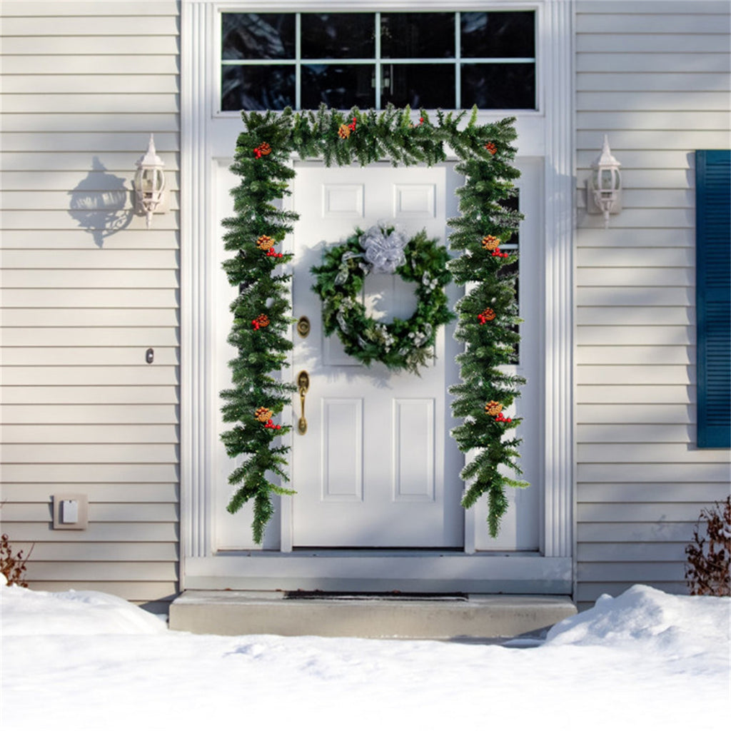 AEELLEEA 9FT Pre-Lit Christmas Garland, Artificial Greenery with Pinecones & Red Berries for Doorway, Stair & Fireplace Holiday Decor
