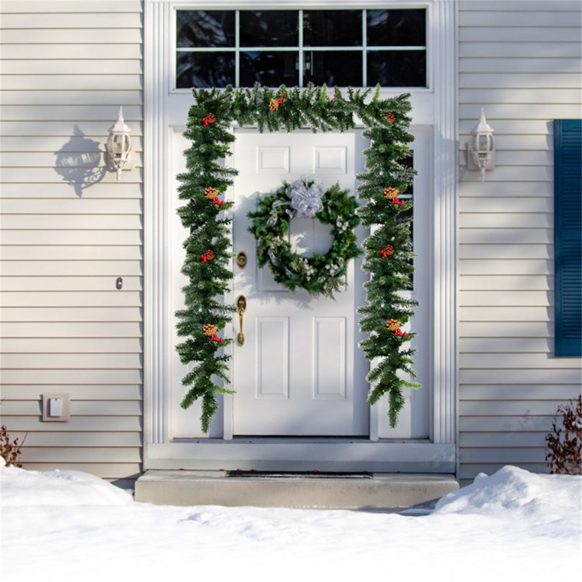 AEELLEEA 9FT Pre-Lit Christmas Garland, Artificial Greenery with Pinecones & Red Berries for Doorway, Stair & Fireplace Holiday Decor