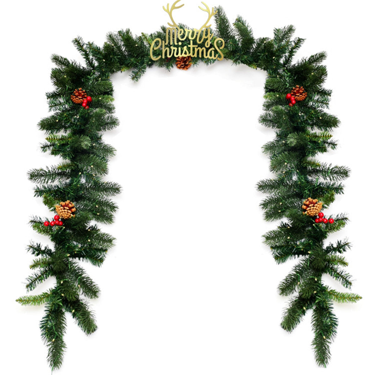 AEELLEEA 9FT Pre-Lit Christmas Garland, Artificial Greenery with Pinecones & Red Berries for Doorway, Stair & Fireplace Holiday Decor