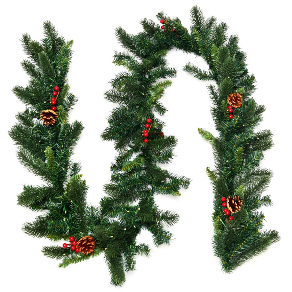 AEELLEEA 9FT Pre-Lit Christmas Garland, Artificial Greenery with Pinecones & Red Berries for Doorway, Stair & Fireplace Holiday Decor
