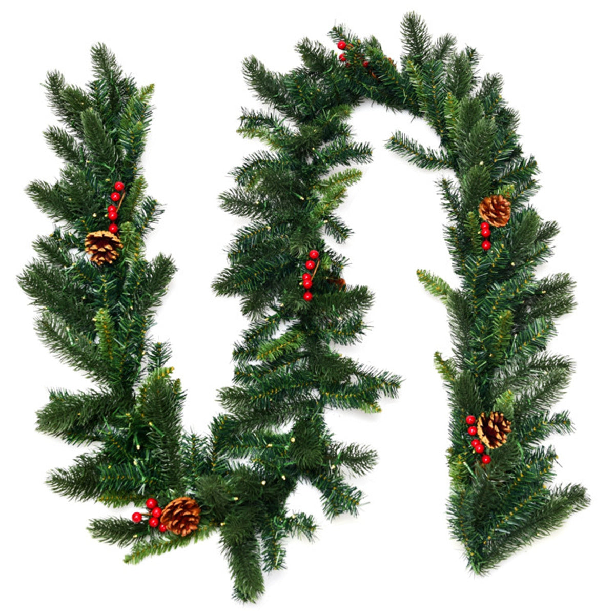 AEELLEEA 9FT Pre-Lit Christmas Garland, Artificial Greenery with Pinecones & Red Berries for Doorway, Stair & Fireplace Holiday Decor
