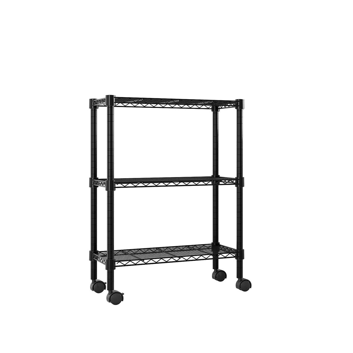 AEELLEEA 3-Tier Black Rolling Wire Storage Cart, Adjustable Metal Shelving Unit with Lockable Wheels for Kitchen Microwave Organizer