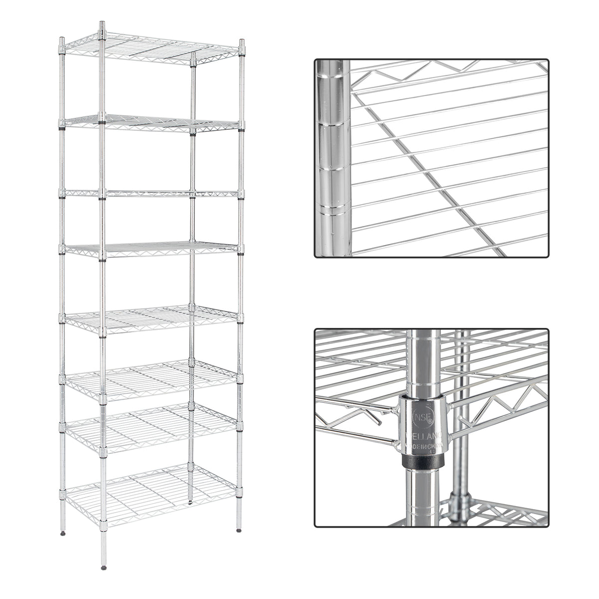 AEELLEEA 8-Tier Wire Storage Shelving Unit, 23.6"W x13.8"D x70.9"H, Heavy Duty Adjustable Metal Rack for Kitchen & Pantry