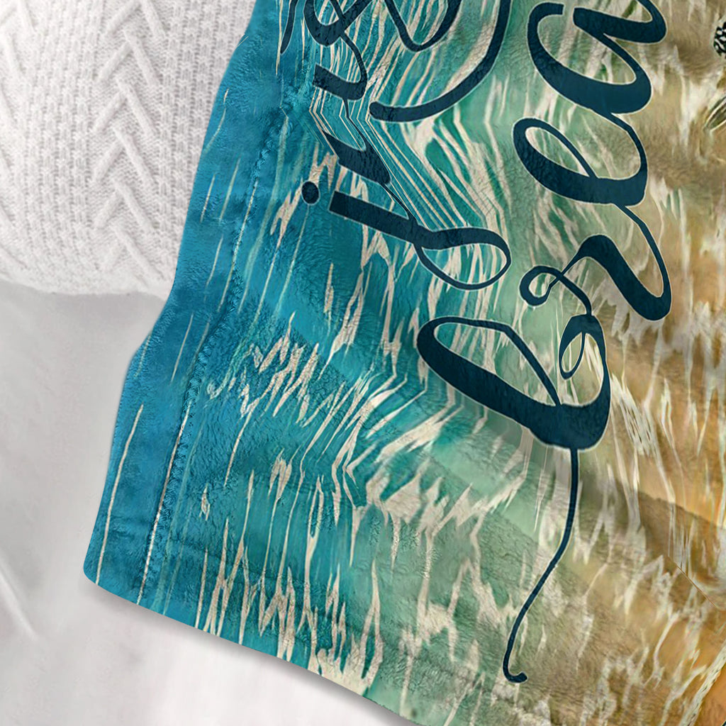 Sea Turtle Beach Flannel Throw Blanket, Just Breathe Ocean Wave Print Soft Cozy Plush Blanket for Sofa Bed Couch Travel