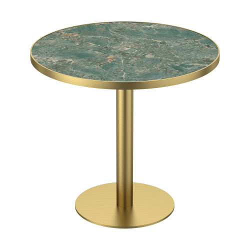 AEELLEEA 31.5-Inch Round Dining Table, Green Marble-Look Top with Gold Metal Pedestal Base, Modern Kitchen Table