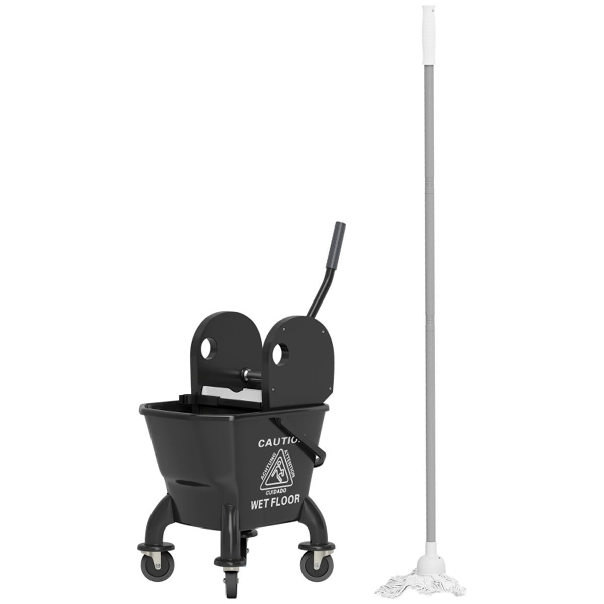 AEELLEEA 27.5Qt Mop Bucket with Wringer on Wheels, 49.2" String Mop Included, Rolling Cleaning Cart for Home Commercial Floor Cleaning