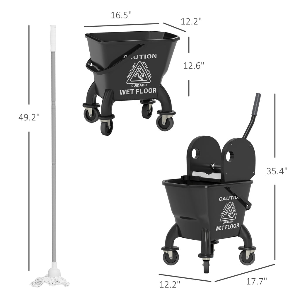 AEELLEEA 27.5Qt Mop Bucket with Wringer on Wheels, 49.2" String Mop Included, Rolling Cleaning Cart for Home Commercial Floor Cleaning