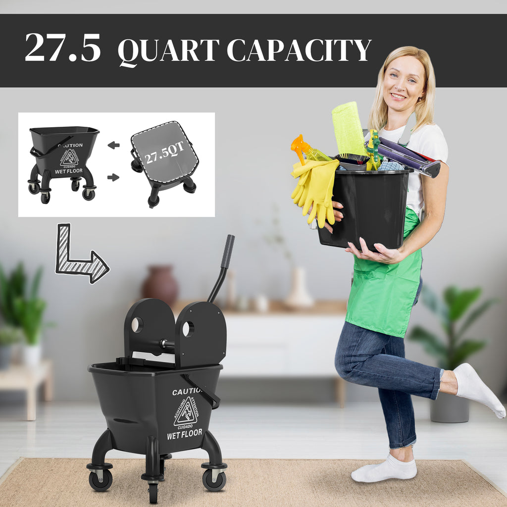 AEELLEEA 27.5Qt Mop Bucket with Wringer on Wheels, 49.2" String Mop Included, Rolling Cleaning Cart for Home Commercial Floor Cleaning