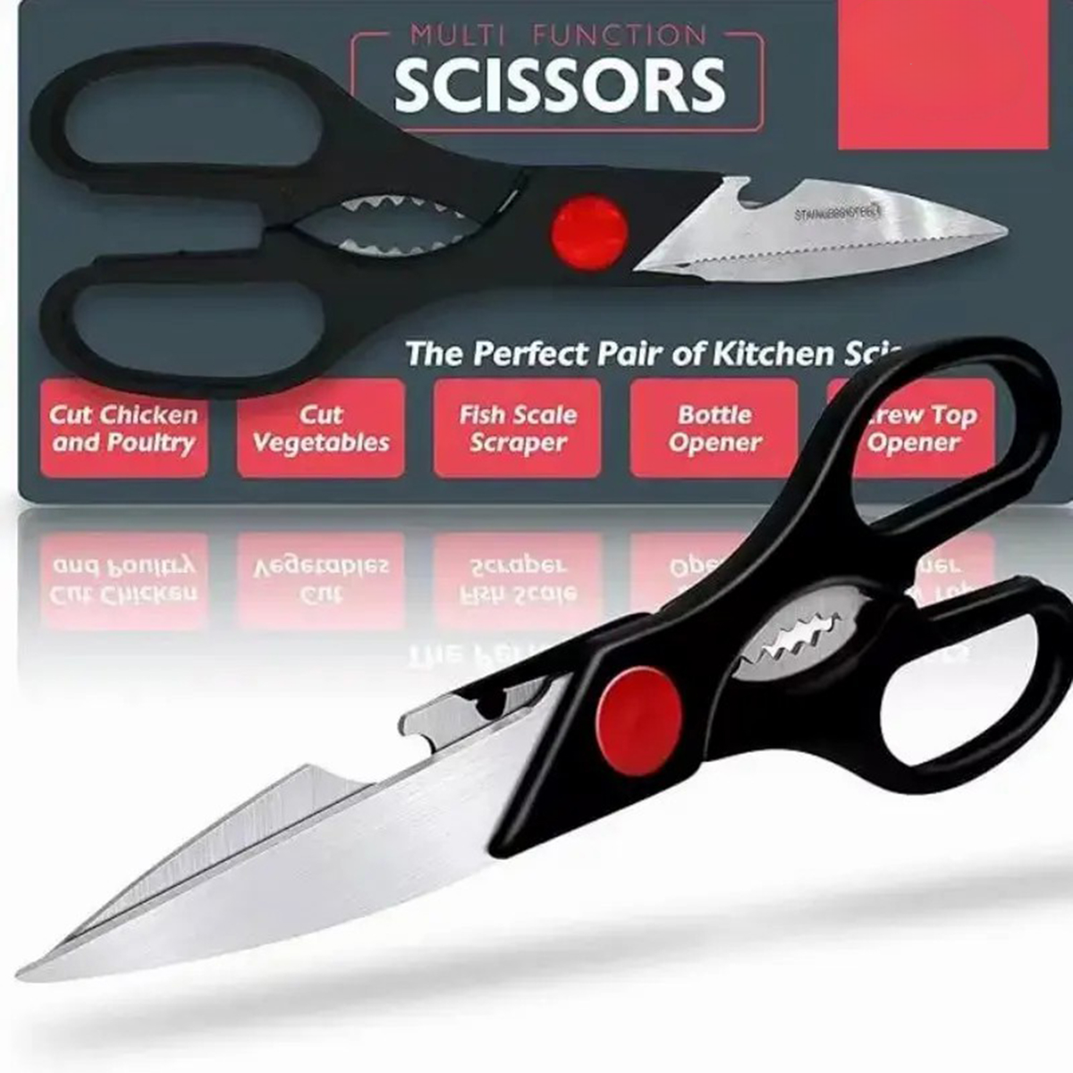 Multi-function Kitchen Scissors, Heavy Duty Stainless Steel Food Shears for Poultry, Vegetables, Fish, Bottle Opener & Nut Cracker for Home Cooking