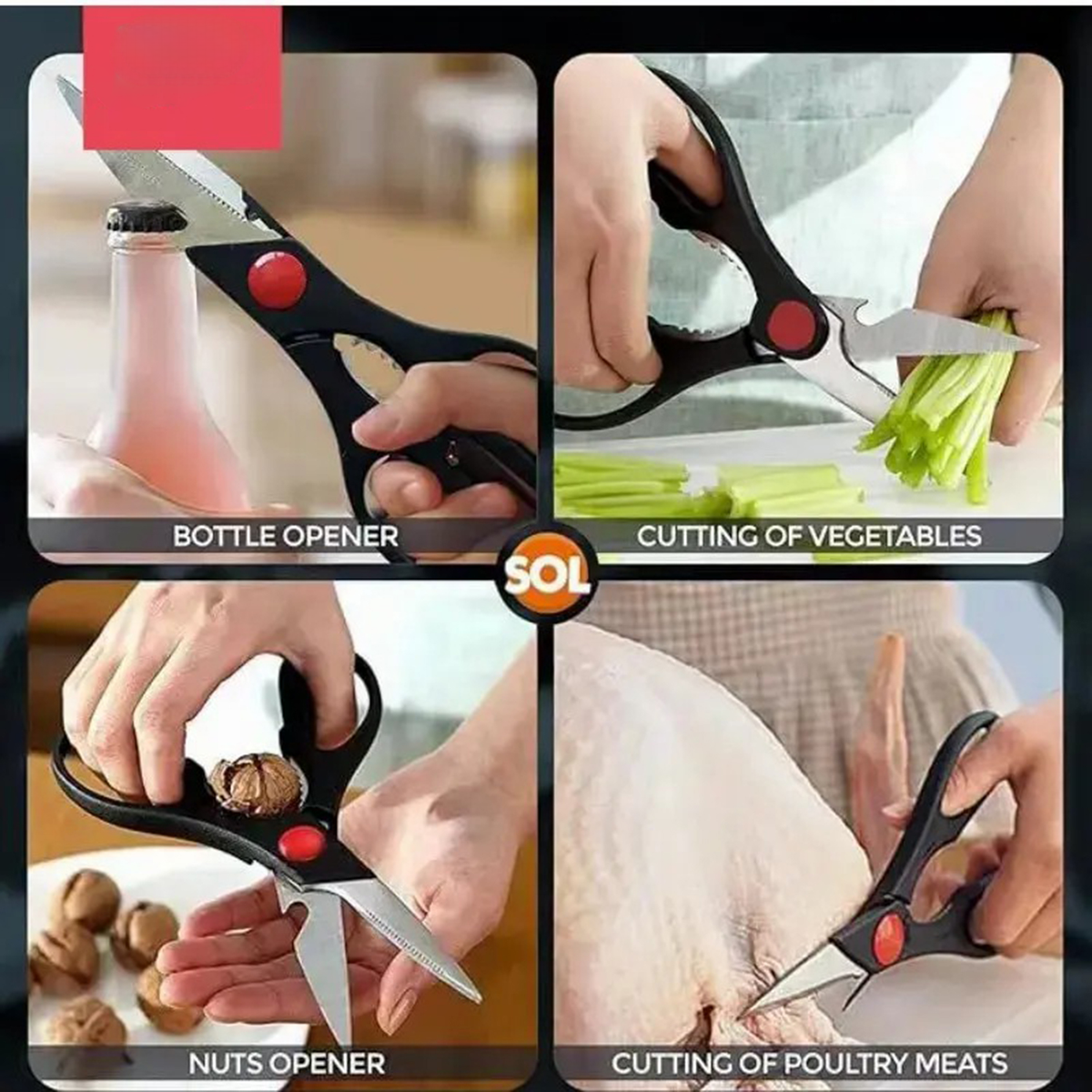 Multi-function Kitchen Scissors, Heavy Duty Stainless Steel Food Shears for Poultry, Vegetables, Fish, Bottle Opener & Nut Cracker for Home Cooking