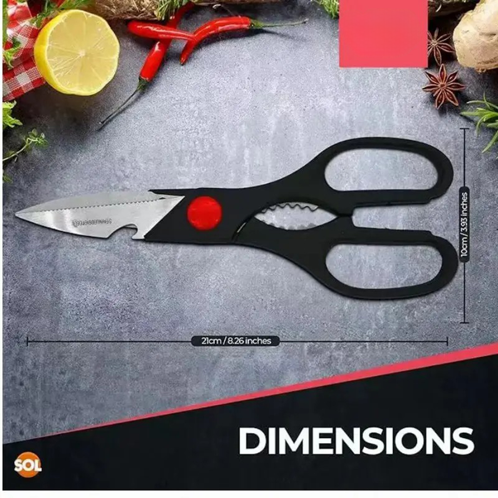 Multi-function Kitchen Scissors, Heavy Duty Stainless Steel Food Shears for Poultry, Vegetables, Fish, Bottle Opener & Nut Cracker for Home Cooking