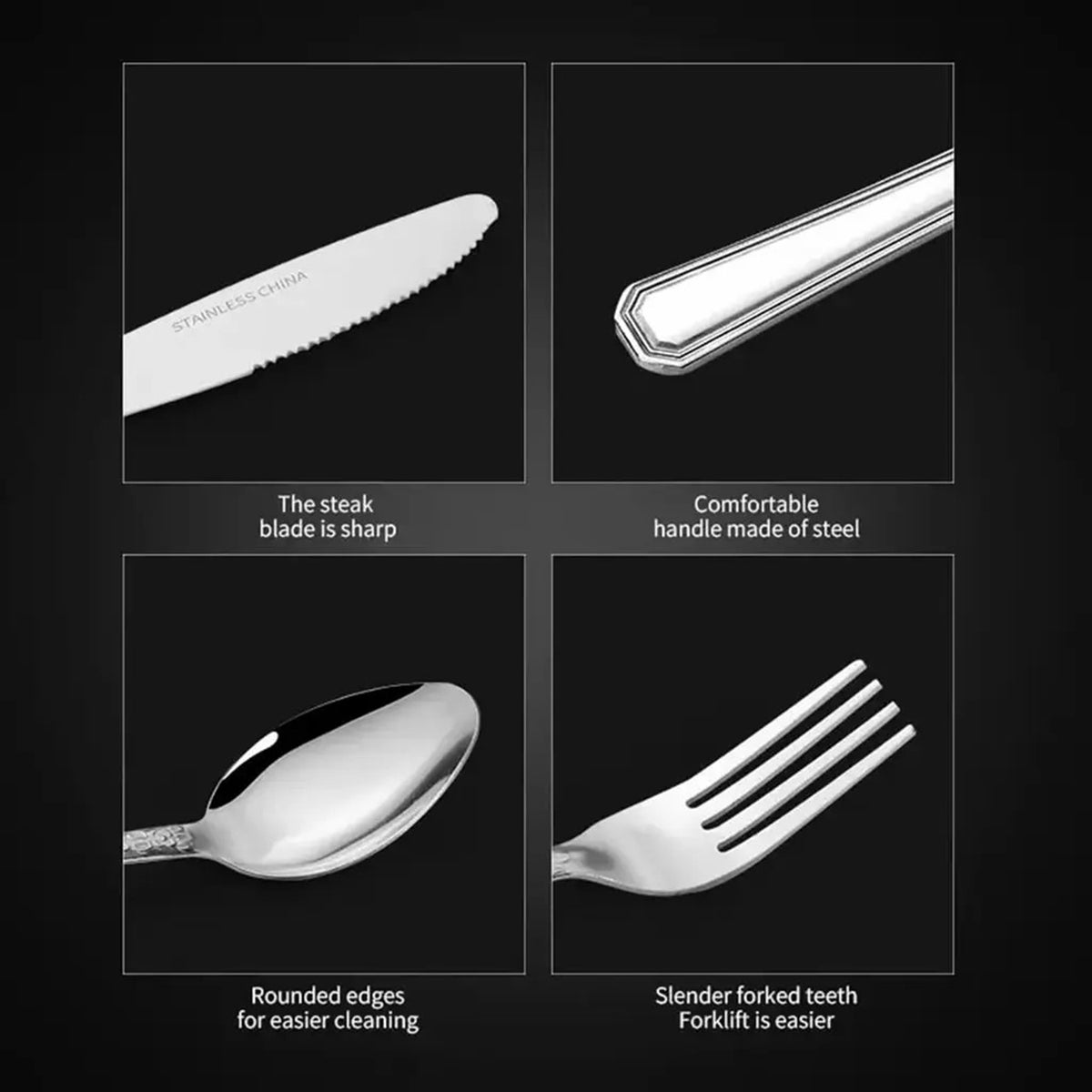AEELLEEA 16 Piece Stainless Steel Flatware Set, Silverware Cutlery Service for 4, Forks Knives Spoons Teaspoons, Dishwasher Safe