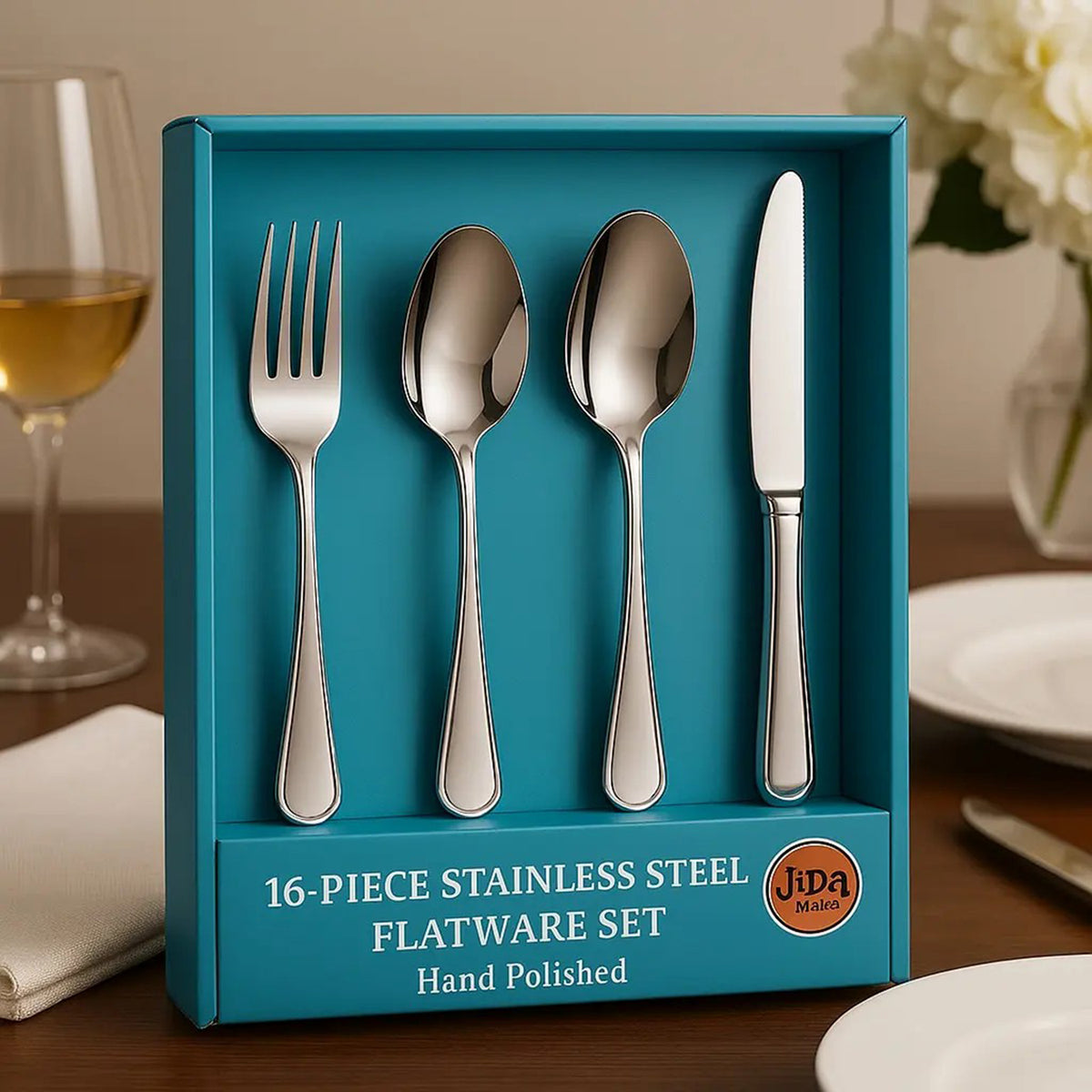 AEELLEEA 16 Piece Stainless Steel Flatware Set, Silverware Cutlery Service for 4, Forks Knives Spoons Teaspoons, Dishwasher Safe
