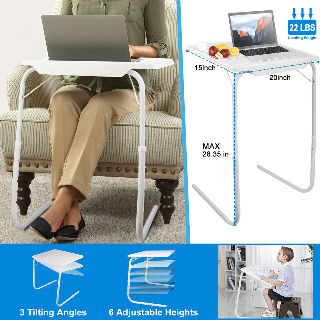 Adjustable Folding TV Tray Table, Portable Laptop Desk with 6 Height & 3 Tilt Angle for Sofa Bed Eating Working Reading