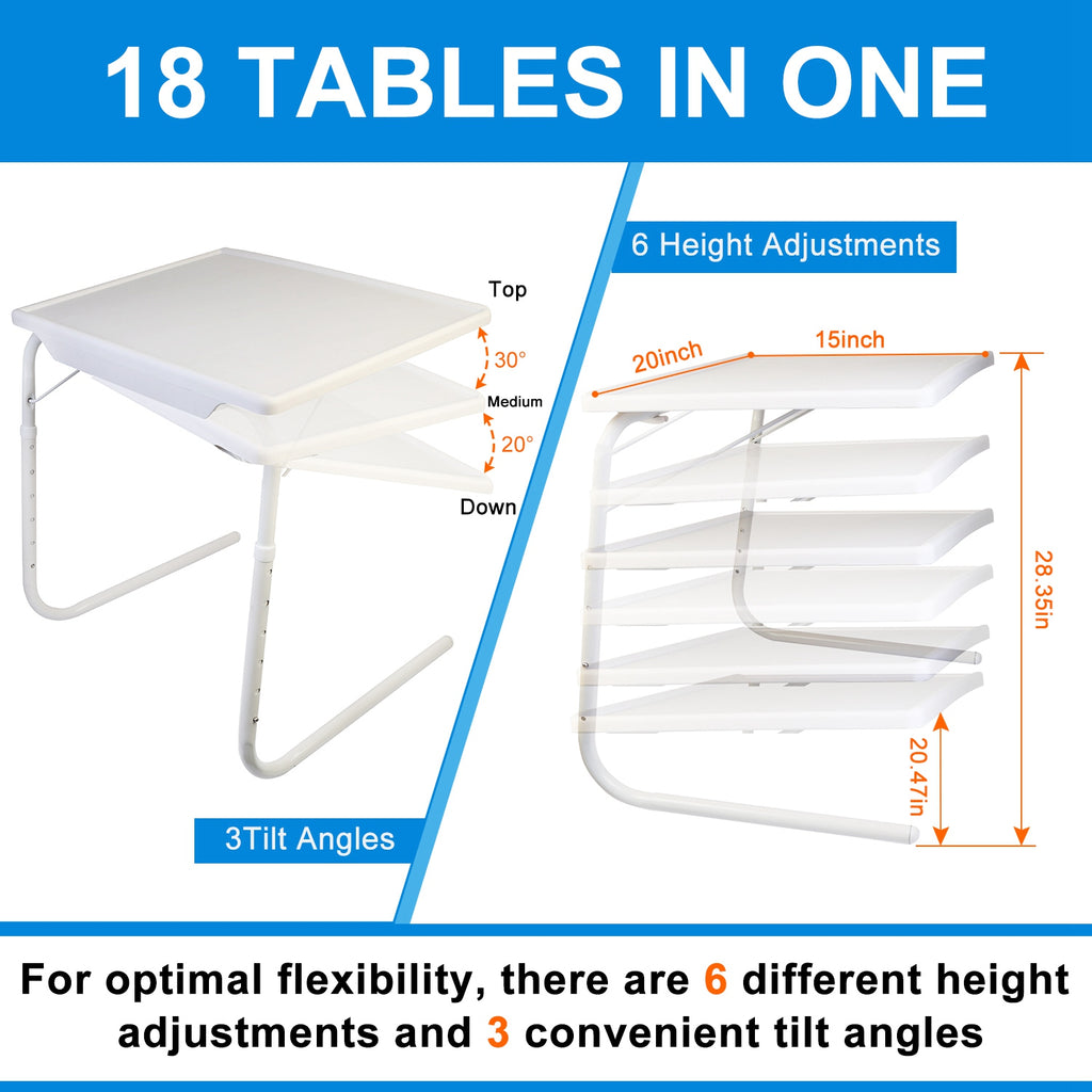 Adjustable Folding TV Tray Table, Portable Laptop Desk with 6 Height & 3 Tilt Angle for Sofa Bed Eating Working Reading
