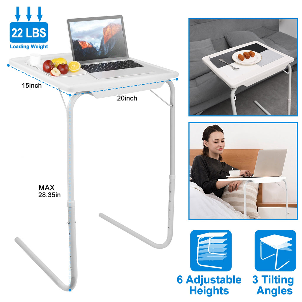 Adjustable Folding TV Tray Table, Portable Laptop Desk with 6 Height & 3 Tilt Angle for Sofa Bed Eating Working Reading