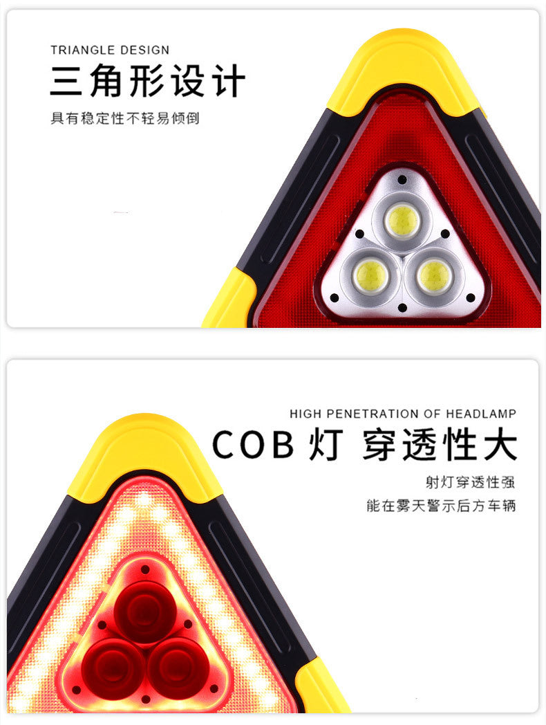 Solar Powered LED Car Warning Triangle Light, Auto Emergency Hazard Flash Safety Triangle Reflector for Road Breakdown Parking