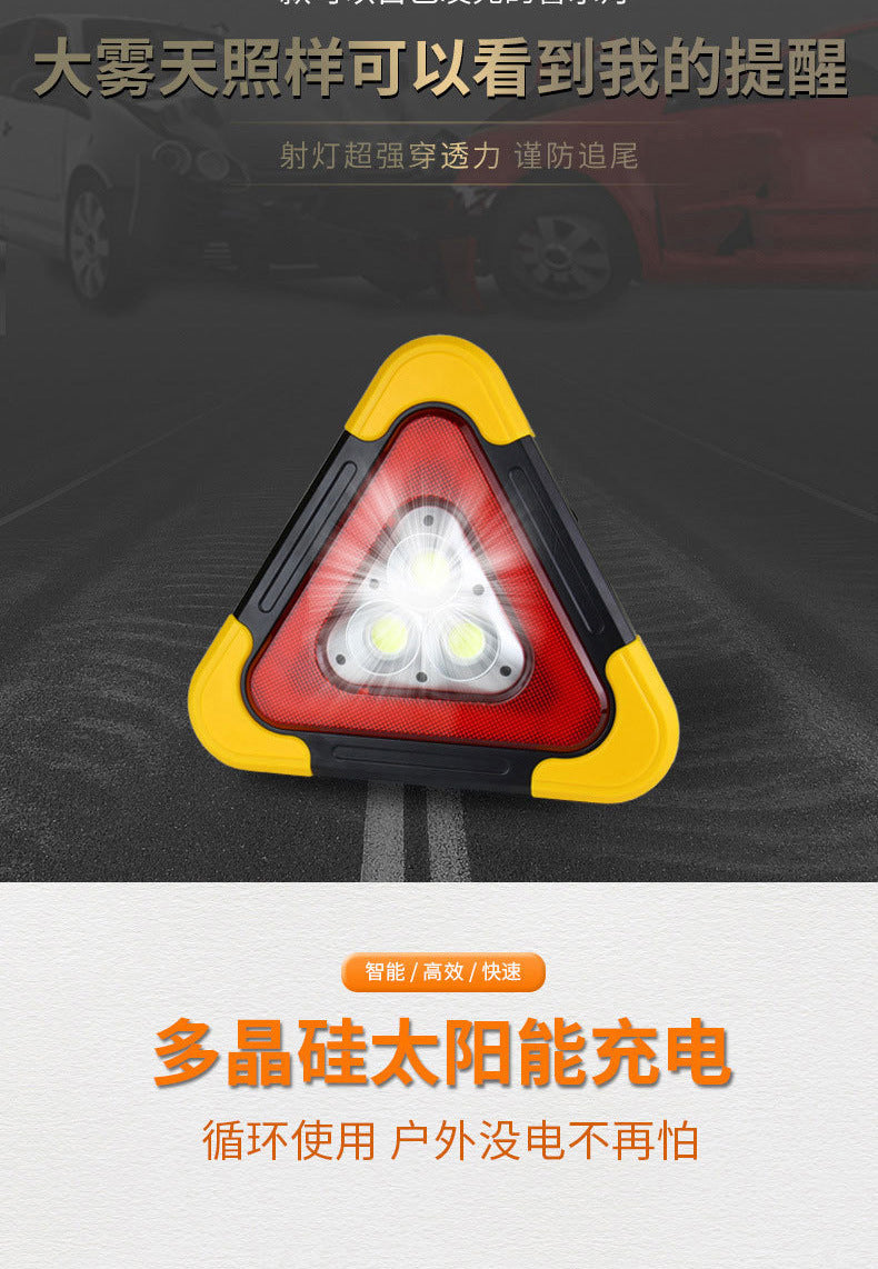 Solar Powered LED Car Warning Triangle Light, Auto Emergency Hazard Flash Safety Triangle Reflector for Road Breakdown Parking