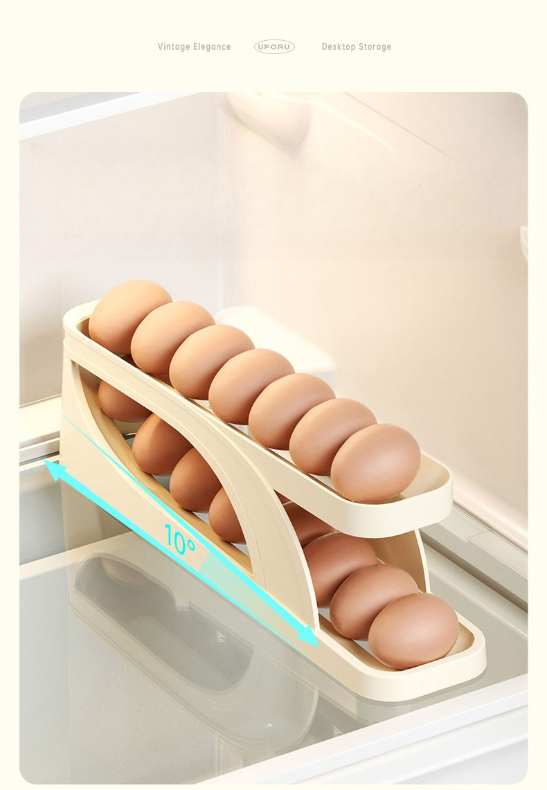 Rolling Egg Storage Container, Double Layer Sliding Egg Holder For Refrigerator Door, Auto Rolling Egg Organizer For Kitchen Fridge Side Door