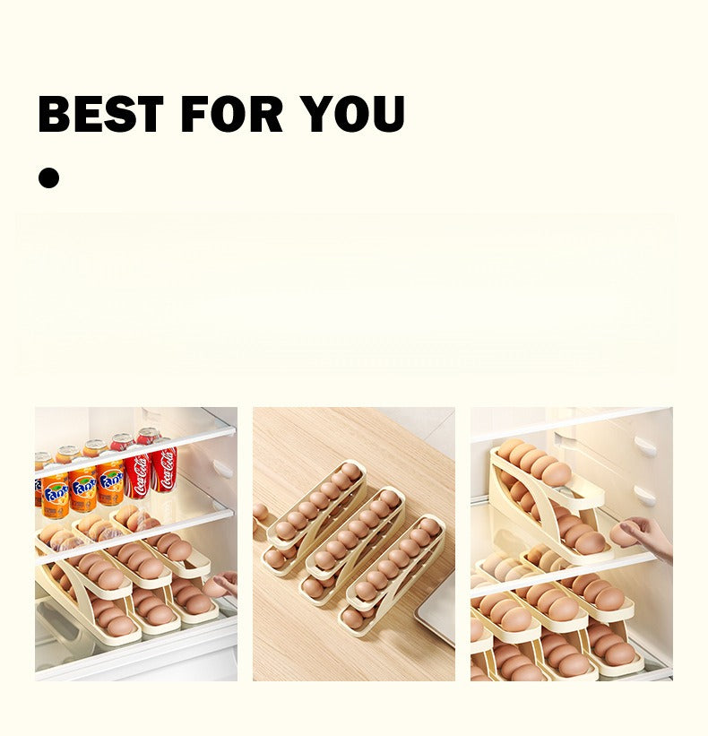 Rolling Egg Storage Container, Double Layer Sliding Egg Holder For Refrigerator Door, Auto Rolling Egg Organizer For Kitchen Fridge Side Door