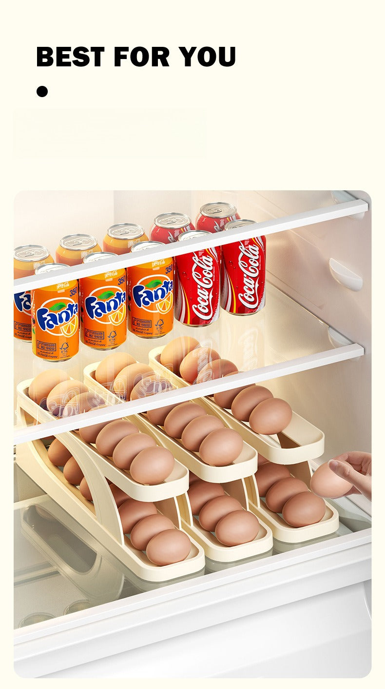 Rolling Egg Storage Container, Double Layer Sliding Egg Holder For Refrigerator Door, Auto Rolling Egg Organizer For Kitchen Fridge Side Door
