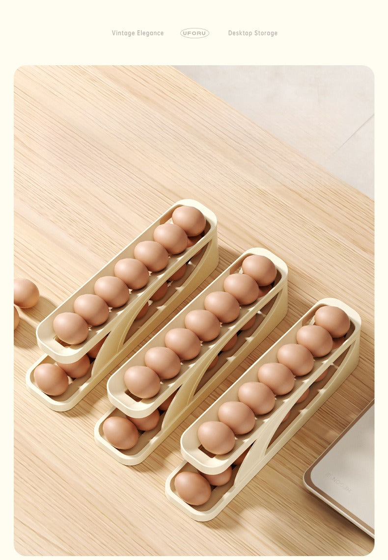 Rolling Egg Storage Container, Double Layer Sliding Egg Holder For Refrigerator Door, Auto Rolling Egg Organizer For Kitchen Fridge Side Door