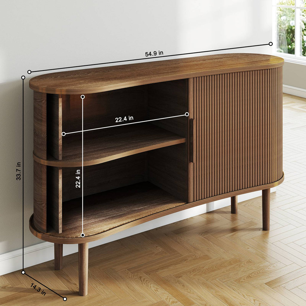 Storage Sideboard 1.4M Long Curved MDF Modern Buffet Cabinet with Doors for Kitchen Living Room Bedroom Walnut